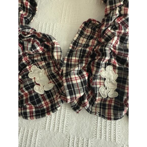 Disney Parks Plaid Ruched Cotton Scarf Mickey Mouse Embroidered Fall XL 75x9 EUC - Picture 7 of 7